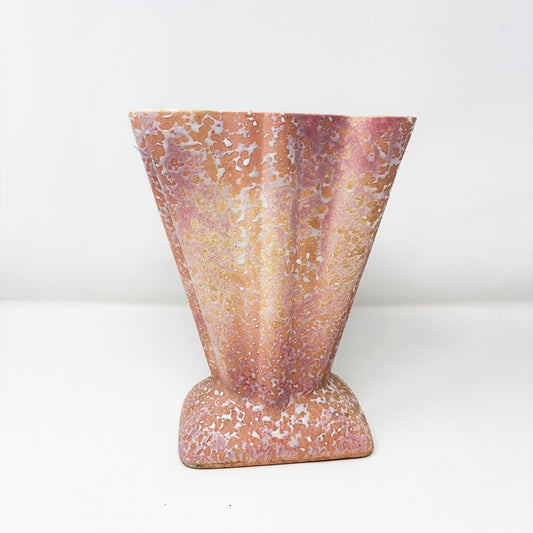 Vintage Pink Ruffled Mottled Glaze Vase