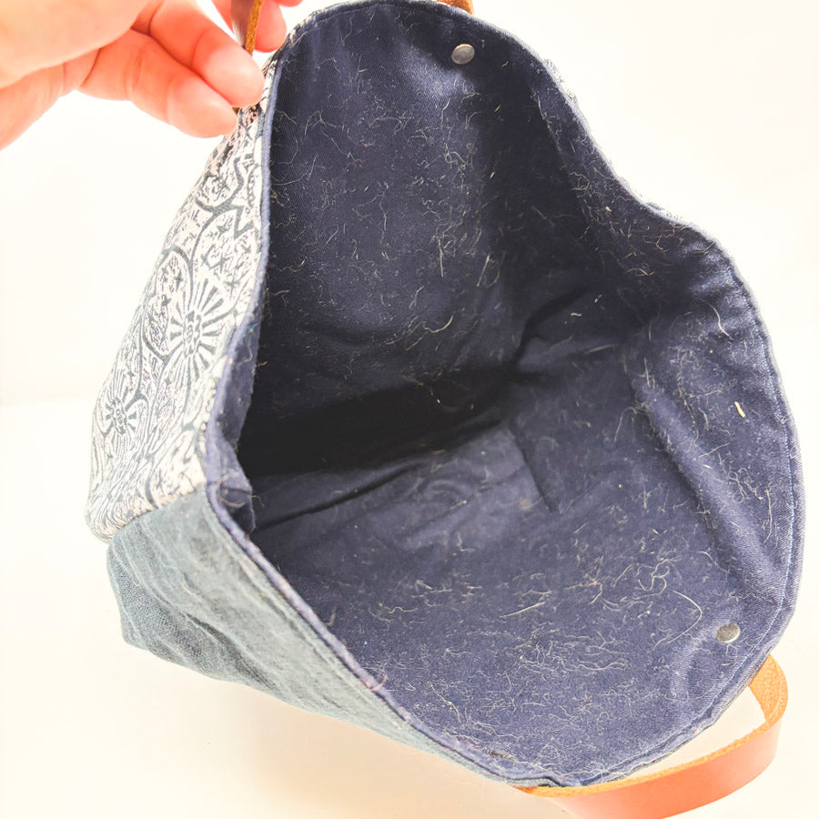 Linen and Cotton Leather Handle Project Bag