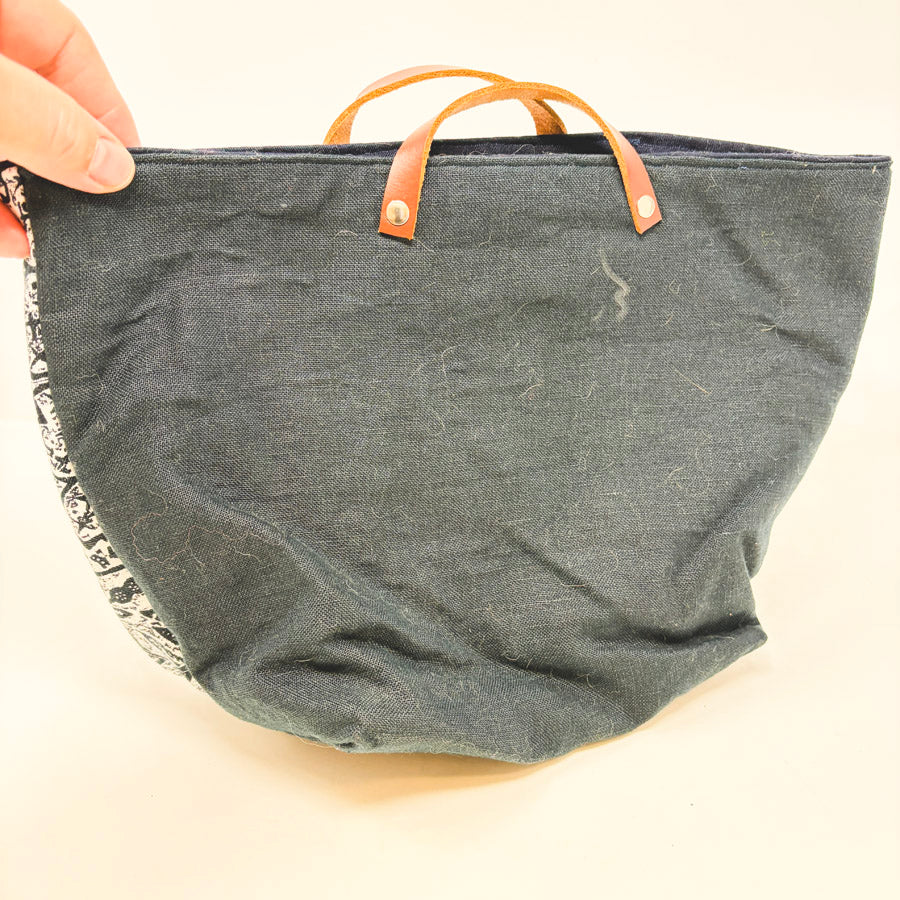 Linen and Cotton Leather Handle Project Bag