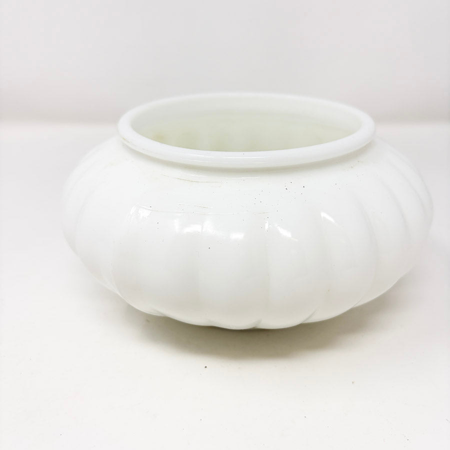 Vintage Ribbed White Glass Vase