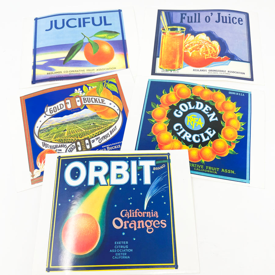 5 Vintage Fruit Crate Reproduction Stickers