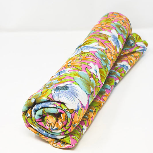 3 Yds x 58" Pink Floral Stretch Polyester Fabric