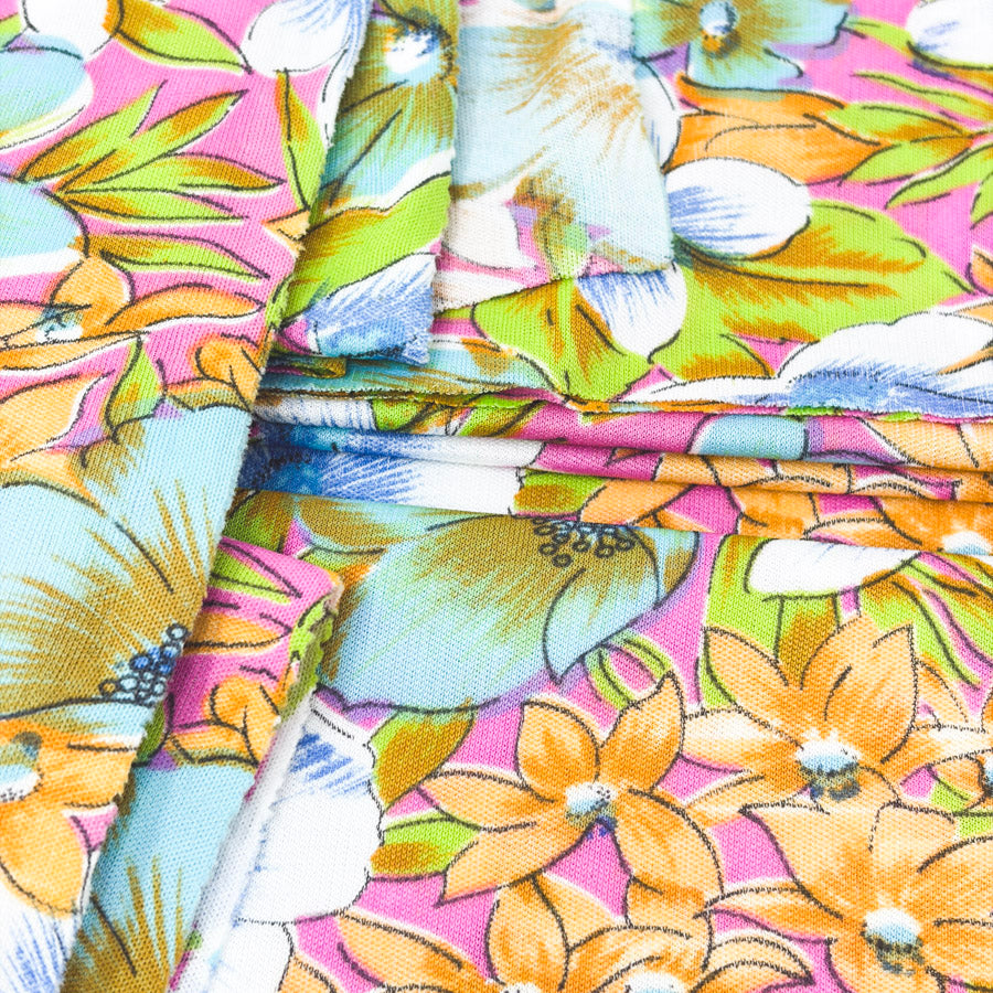 3 Yds x 58" Pink Floral Stretch Polyester Fabric