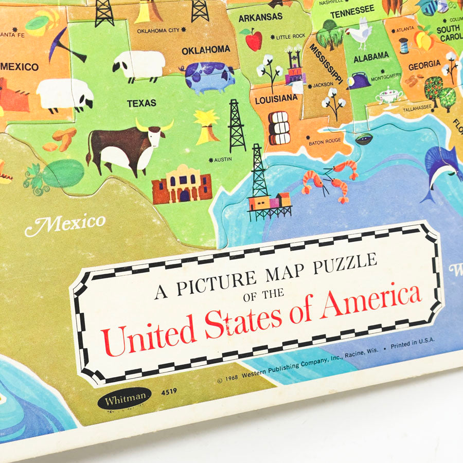 Vintage 1968 Whitman A Picture Map Puzzle of the United States of America #4519