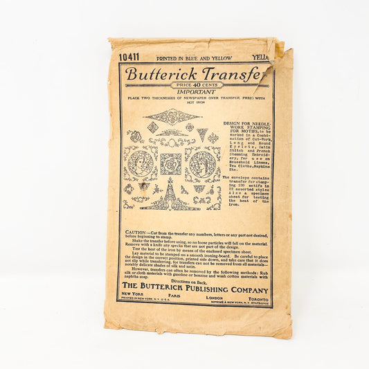 Vintage 1930s Butterick Transfer