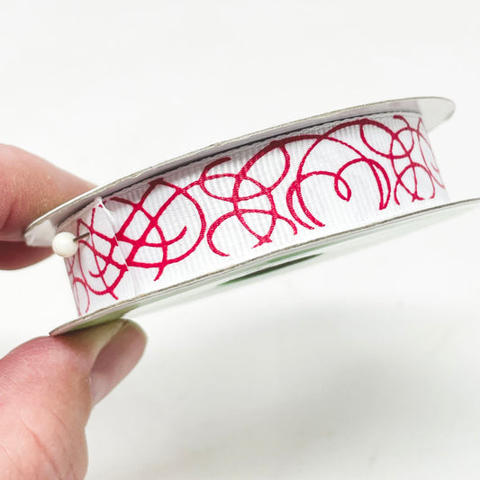 White Ribbon with Red Scroll