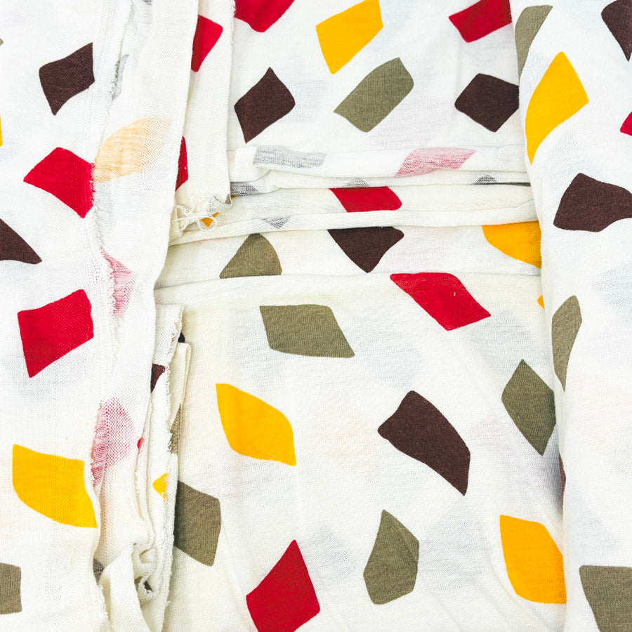 1.5 yds x 56" Colorful Diamonds Cotton Jersey Stretch Fabric (Yellow at folds)