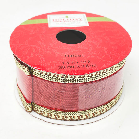 Red With Gold Trim Wired Ribbon