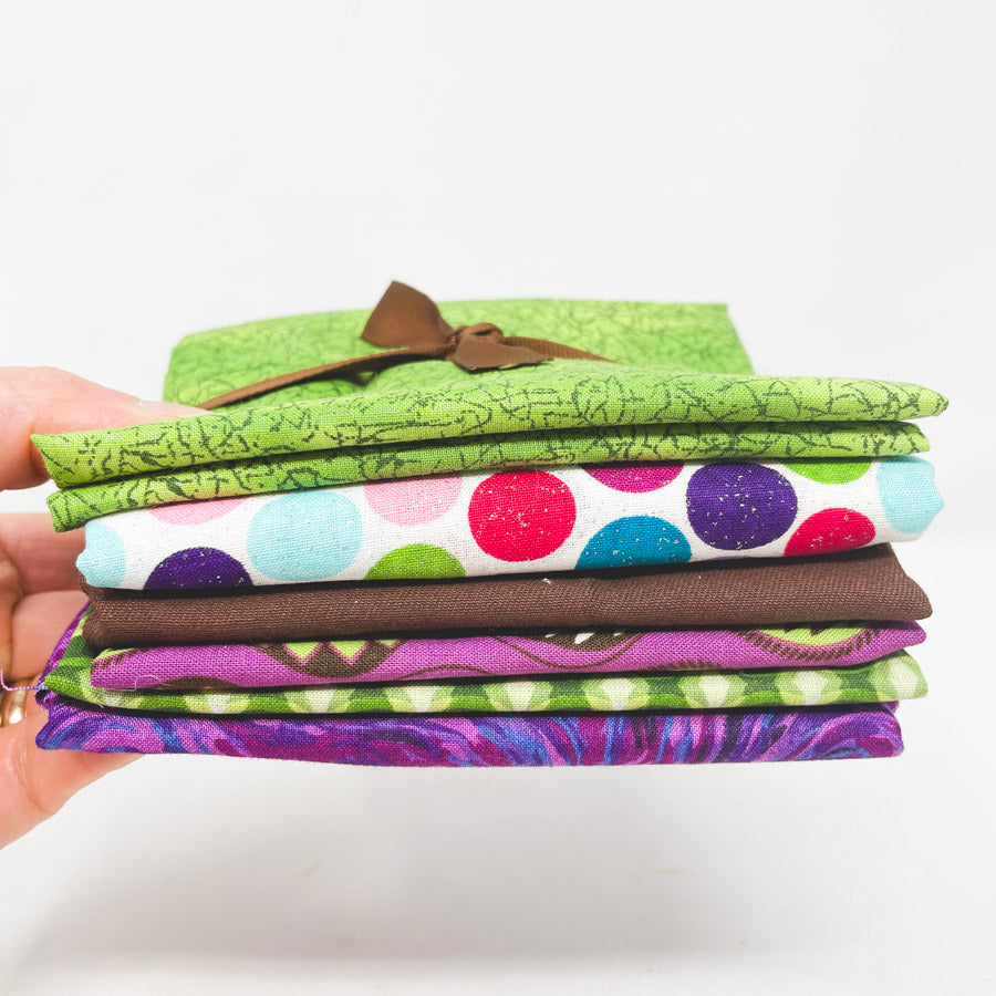Purple and Green Fabric Remnants Bundle