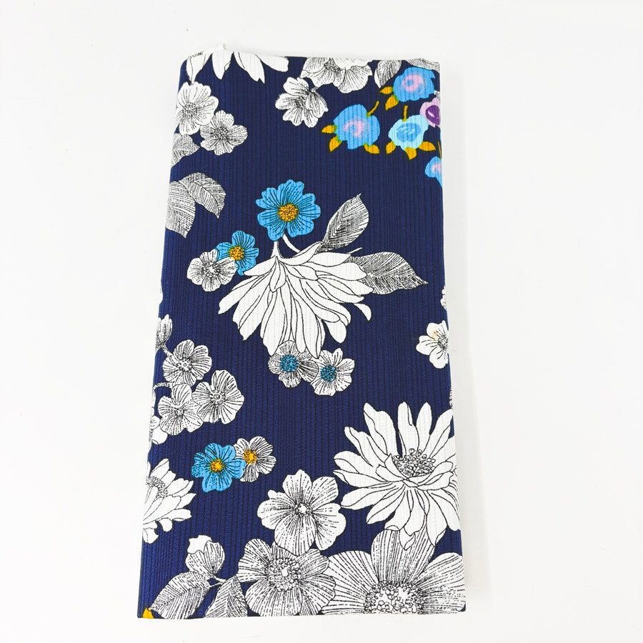 1 Yd x 44" Navy Floral Heavy Woven Cotton Fabric