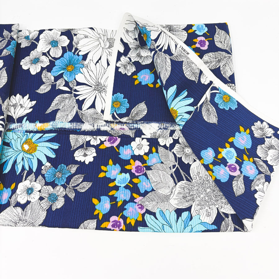 1 Yd x 44" Navy Floral Heavy Woven Cotton Fabric