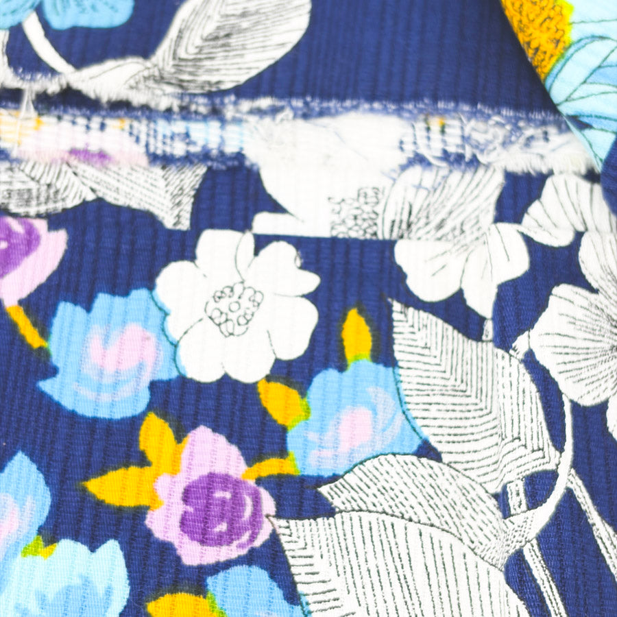 1 Yd x 44" Navy Floral Heavy Woven Cotton Fabric