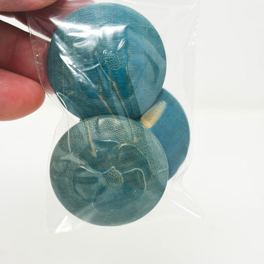 1-3/8" Floral Blue Wood Shank Buttons (3)