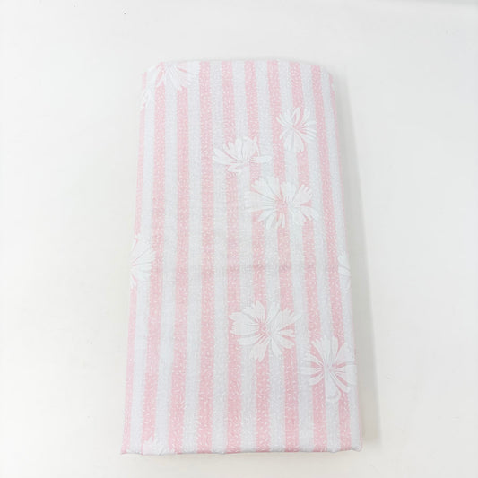 3.5 Yds x 44" Pink and White Stripes with Florals Cotton Fabric