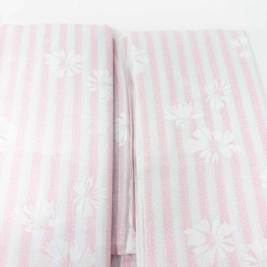 3.5 Yds x 44" Pink and White Stripes with Florals Cotton Fabric