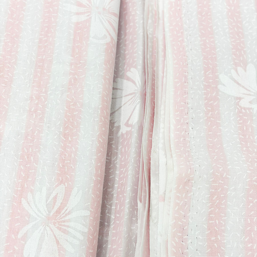 3.5 Yds x 44" Pink and White Stripes with Florals Cotton Fabric