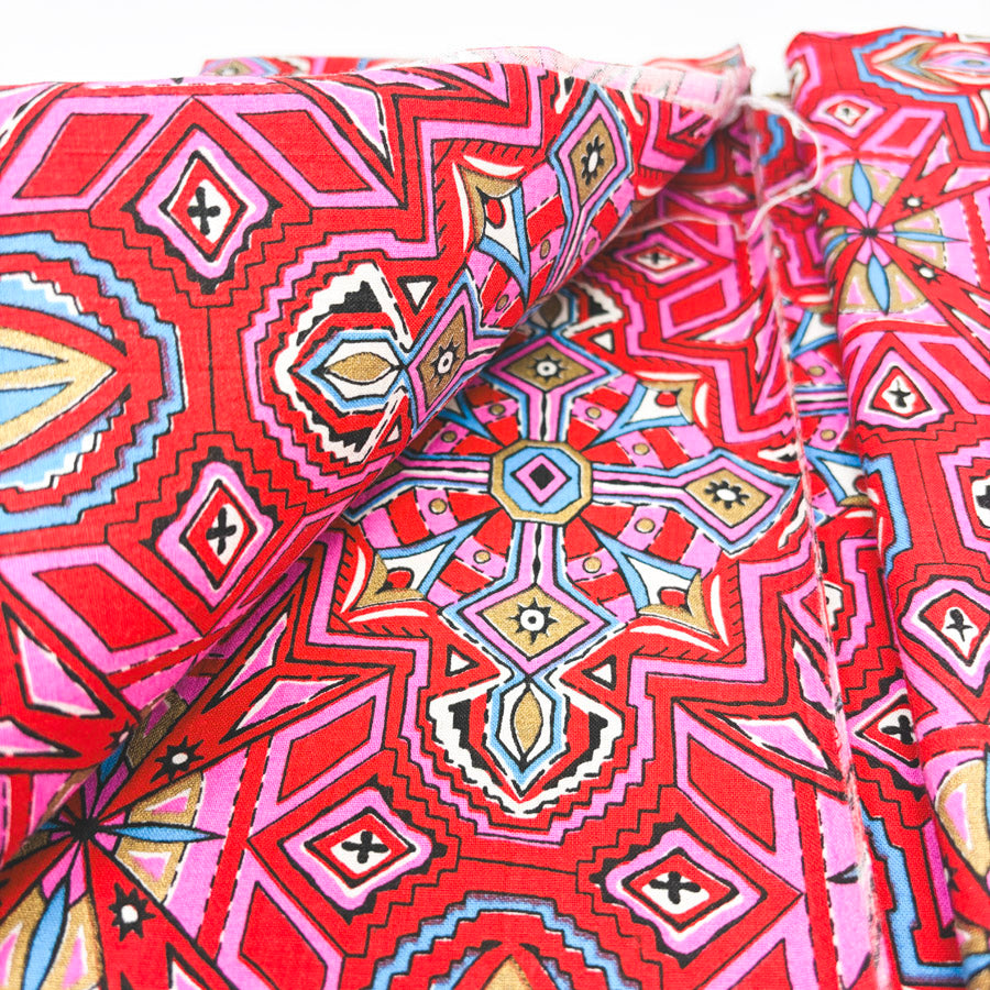 1.5 Yds x 42" Vibrant Pink Mandalas Cotton Fabric