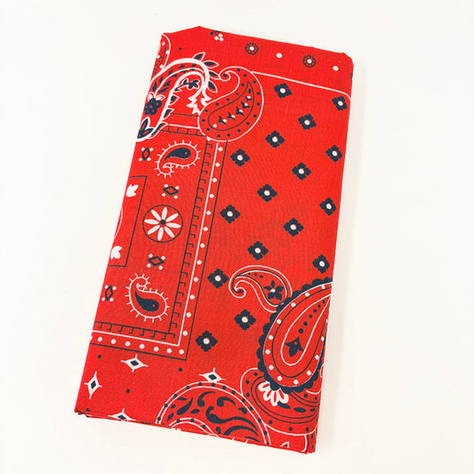 2 Yds x 44" Red Paisley Bandana Stiff Cotton Fabric