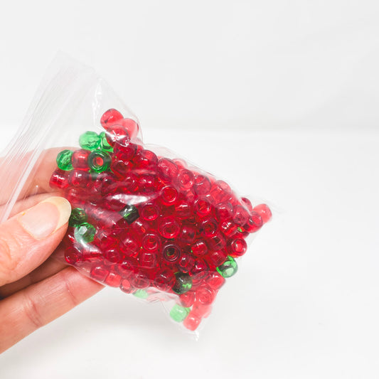 Red & Green Translucent Pony Beads