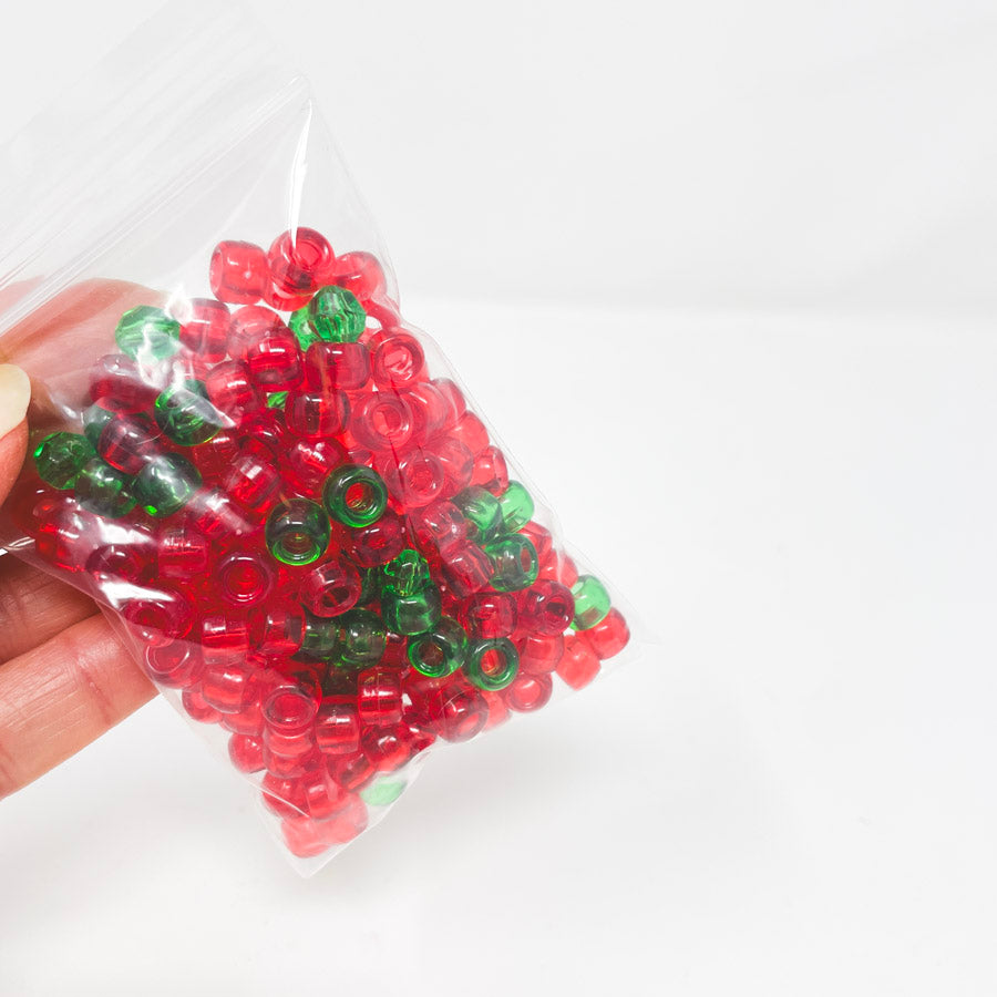 Red & Green Translucent Pony Beads