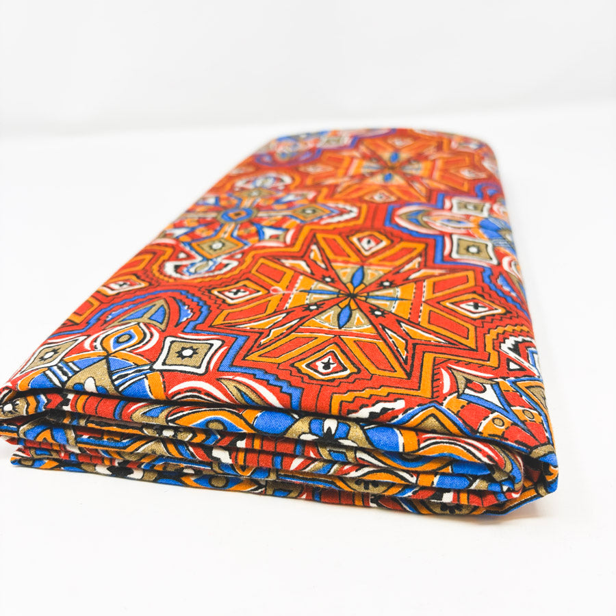 1.75 Yds x 42" Vibrant Orange Mandala Cotton Fabric