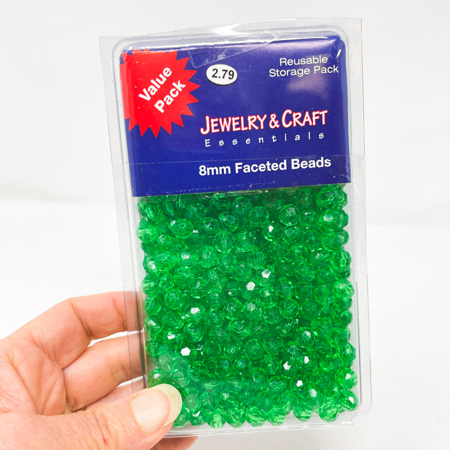 Green Plastic 8mm Faceted Beads