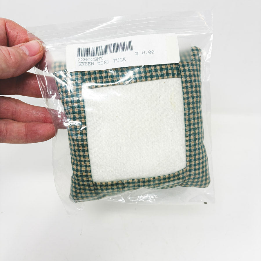 Small Green Check Tuckaway Pillow for Needlepoint