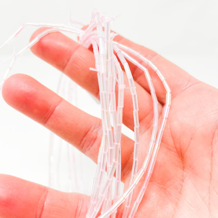 Pink Tube Glass Bead Strand