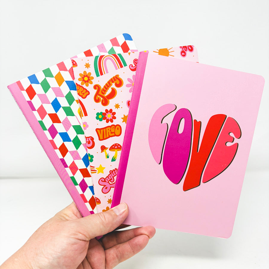 Three Pink Retro Notebooks/Journals