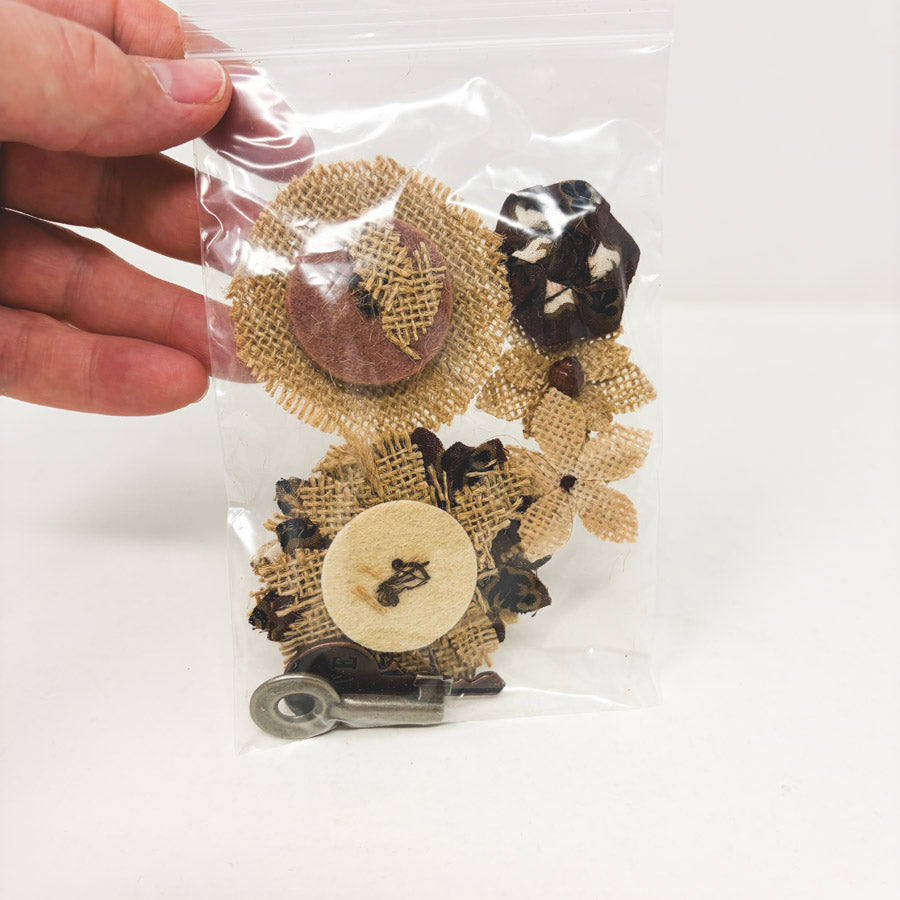 Assorted Burlap Flowers and Metal Accents