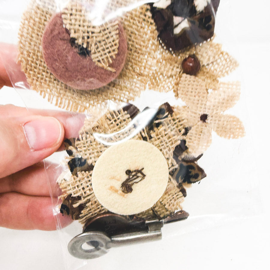 Assorted Burlap Flowers and Metal Accents