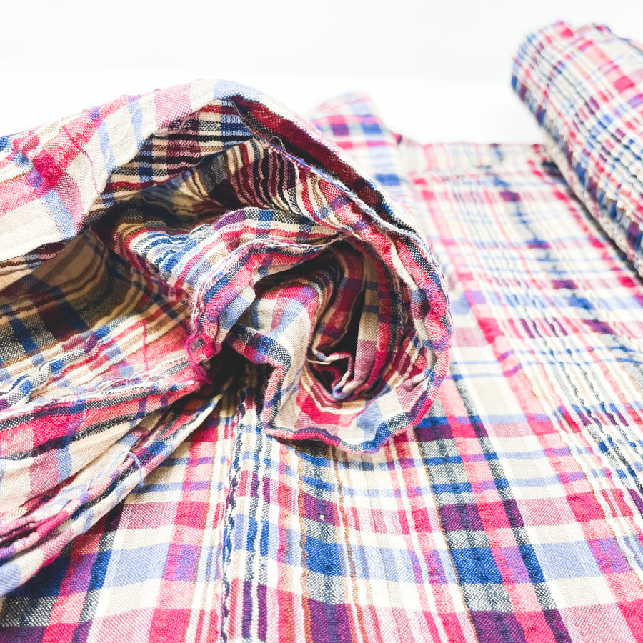 2 Yards Blue Red Khaki Madras Fabric