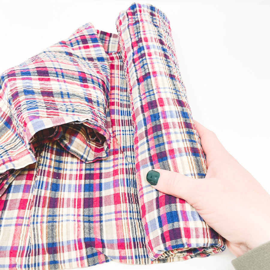 2 Yards Blue Red Khaki Madras Fabric