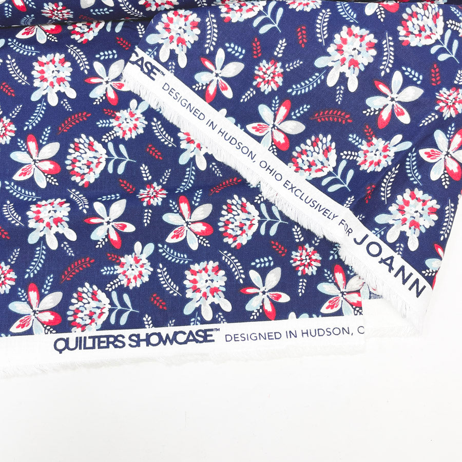 29" x 42" Red/White/Blue Quilter's Showcase Floral Cotton Fabric Remnant