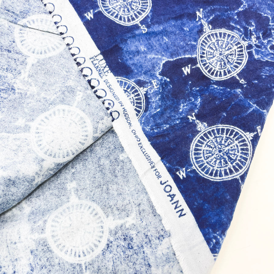 40" x 1 Yd Blue Compass Luxe Flannel Fabric