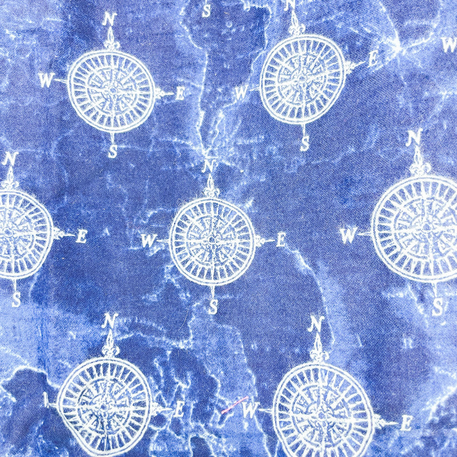 40" x 1 Yd Blue Compass Luxe Flannel Fabric