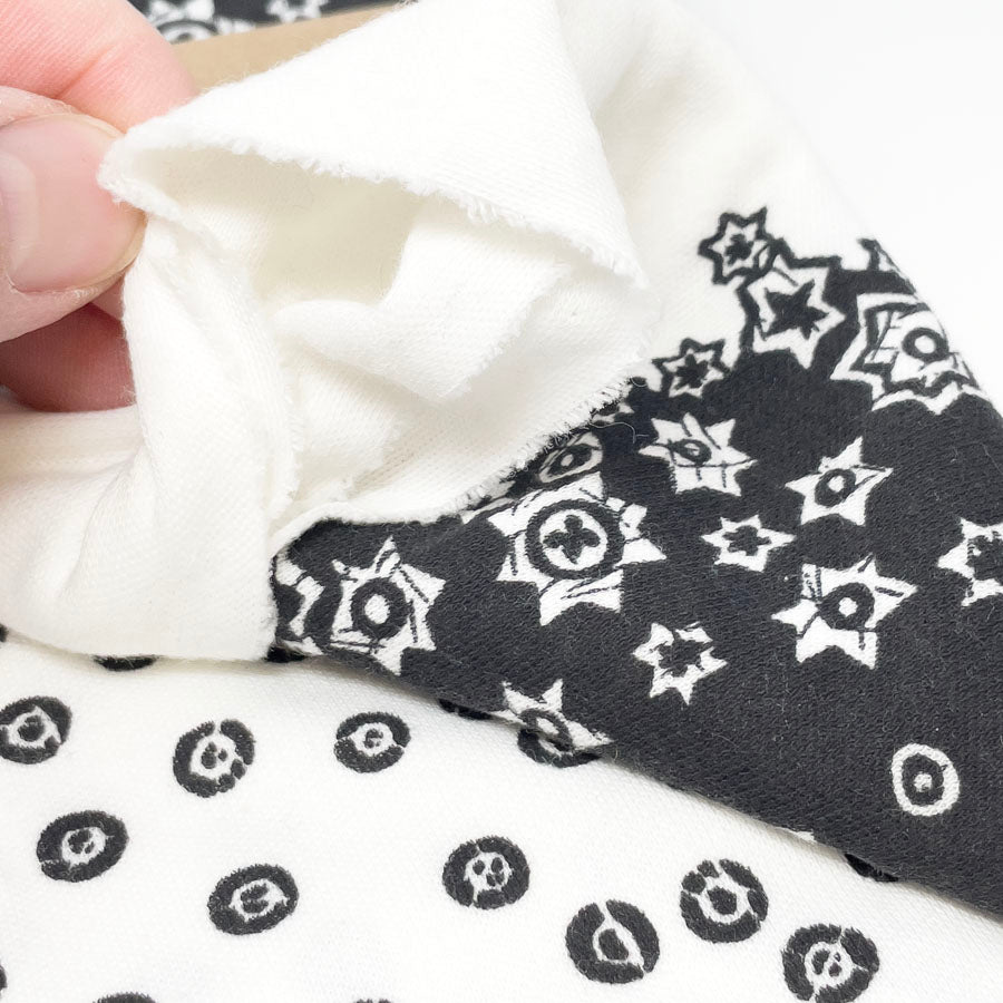 1 Yd - Black Pattern on White Knit Jersey Fabric