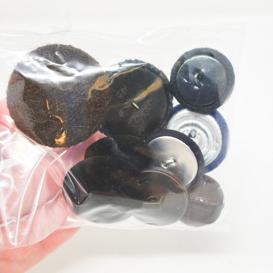 Black & Blue Fabric Shank Buttons