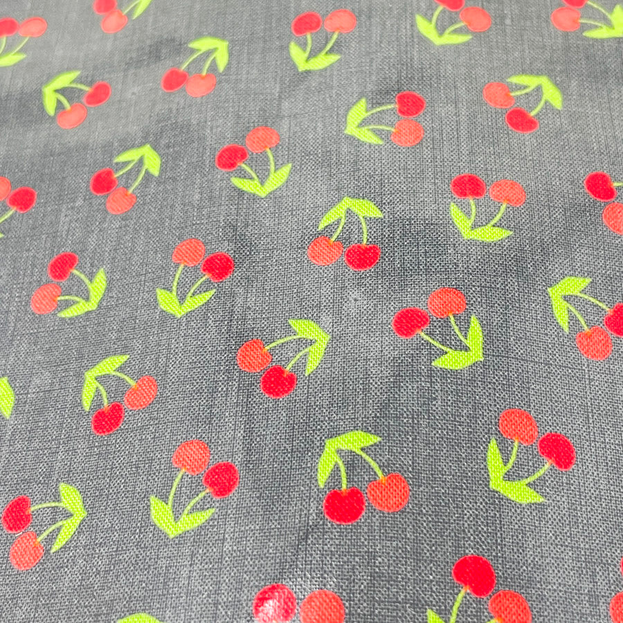 24" x 28" Cherries London Calling Design 17691 Laminated Fabric Remnant