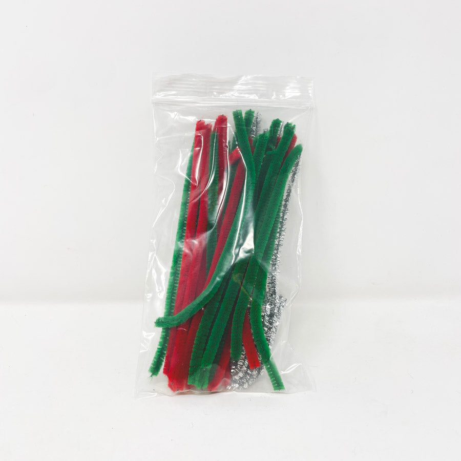 6" Pipe Cleaner Bundle Green Red Silver