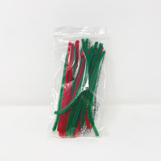 6" Pipe Cleaner Bundle Green Red Silver