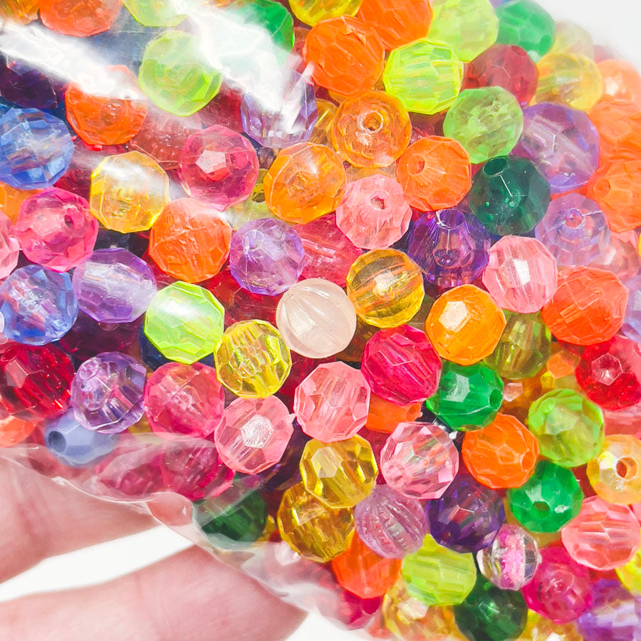 Multi-Colored Round Faceted Plastic Bead Pack