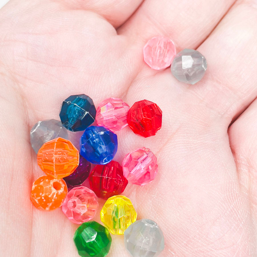 Multi-Colored Round Faceted Plastic Bead Pack