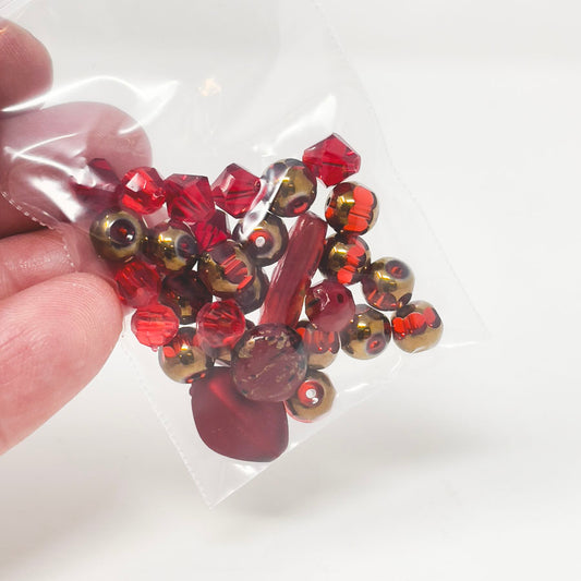 Red & Gold Mixed/Bicone Bead Pack