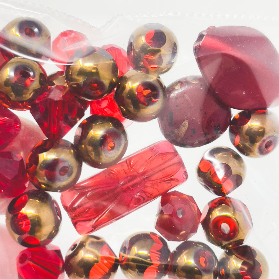 Red & Gold Mixed/Bicone Bead Pack