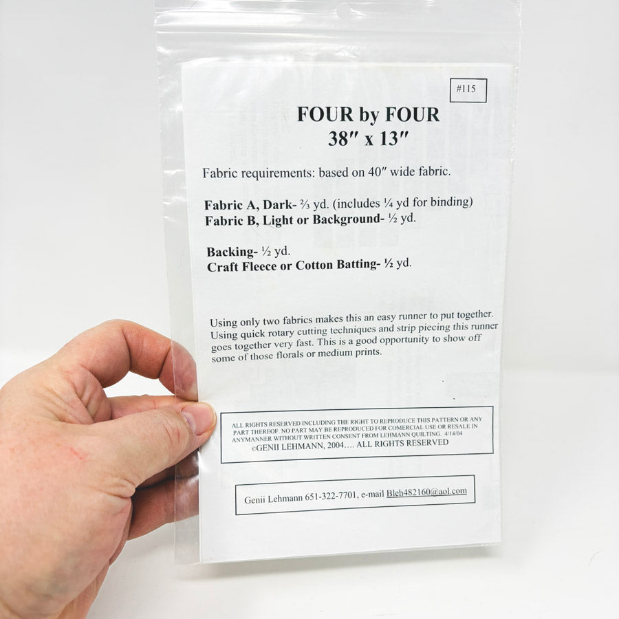 "Four by Four" Runner Quilt Pattern by Lehmann Quilting