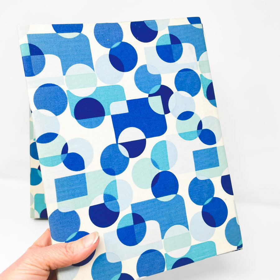 Blue Geometric Pattern Fabric Covered Photo Album (1)