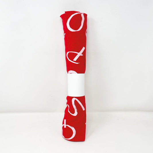 50" x 36" Letters on Red Lightweight Jersey Stretch Fabric