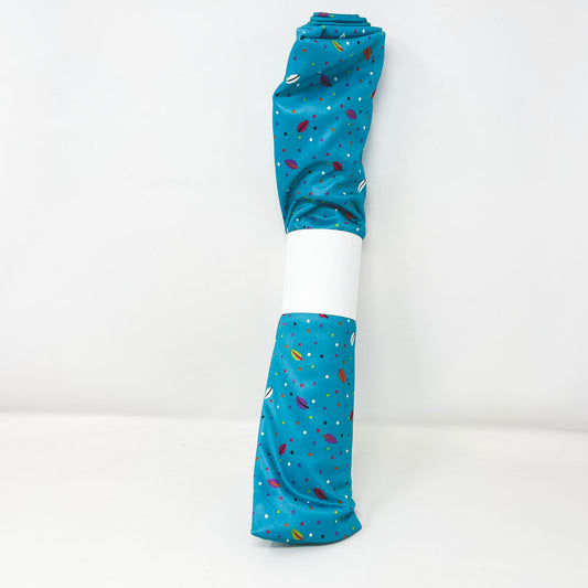 60" W x 84"Leaves on Turquoise Polyester Fabric