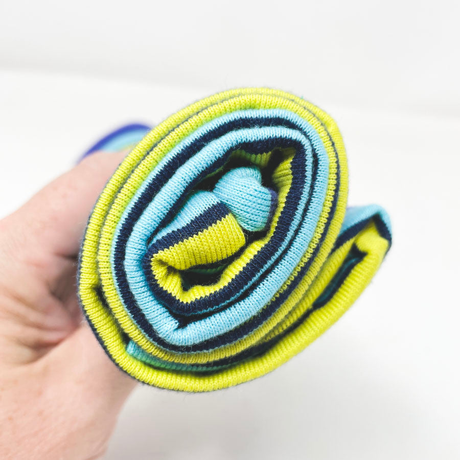 24" x 60" Blue/Lime Striped Stretch Jersey Fabric